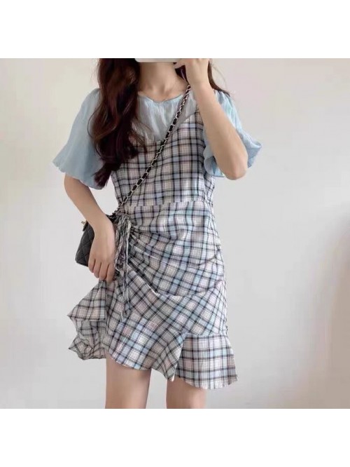 summer new slim waist French bubble sleeve two pi...  summer new slim waist French bubble sleeve two pi...