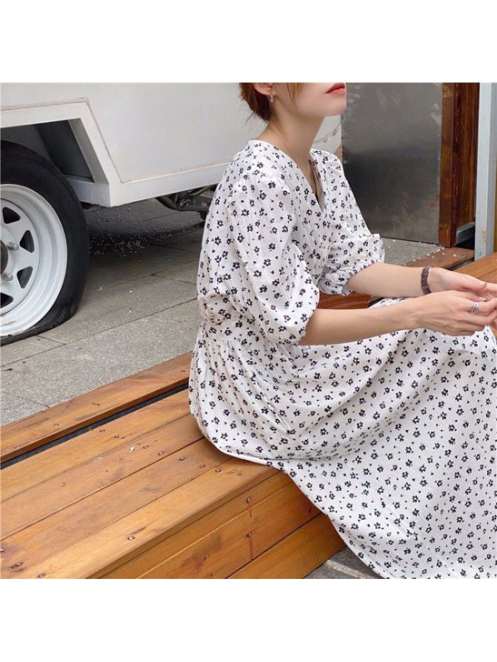 European station  summer new style foreign style long skirt children's over knee age reducing bubble sleeve design and waist closing dress  European station  summer new style foreign style long skirt children's over knee age reducing bubble sleeve design and waist closing dress