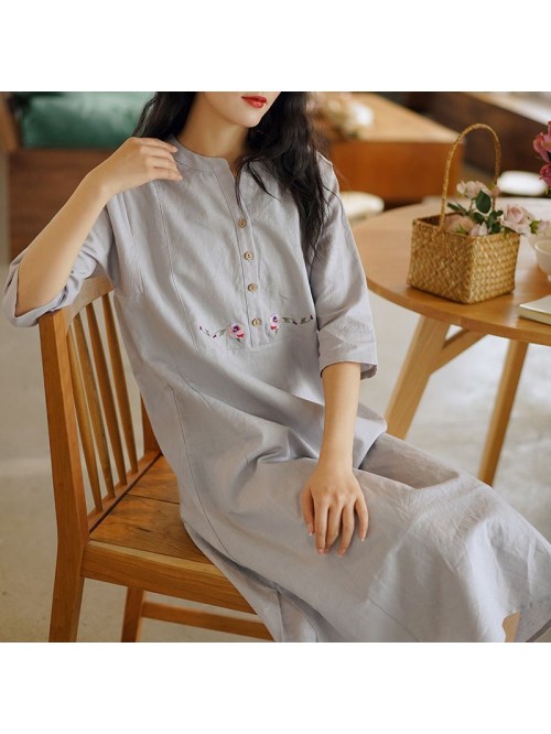 Cotton and hemp women's  new mid sleeve retro... Cotton and hemp women's  new mid sleeve retro...