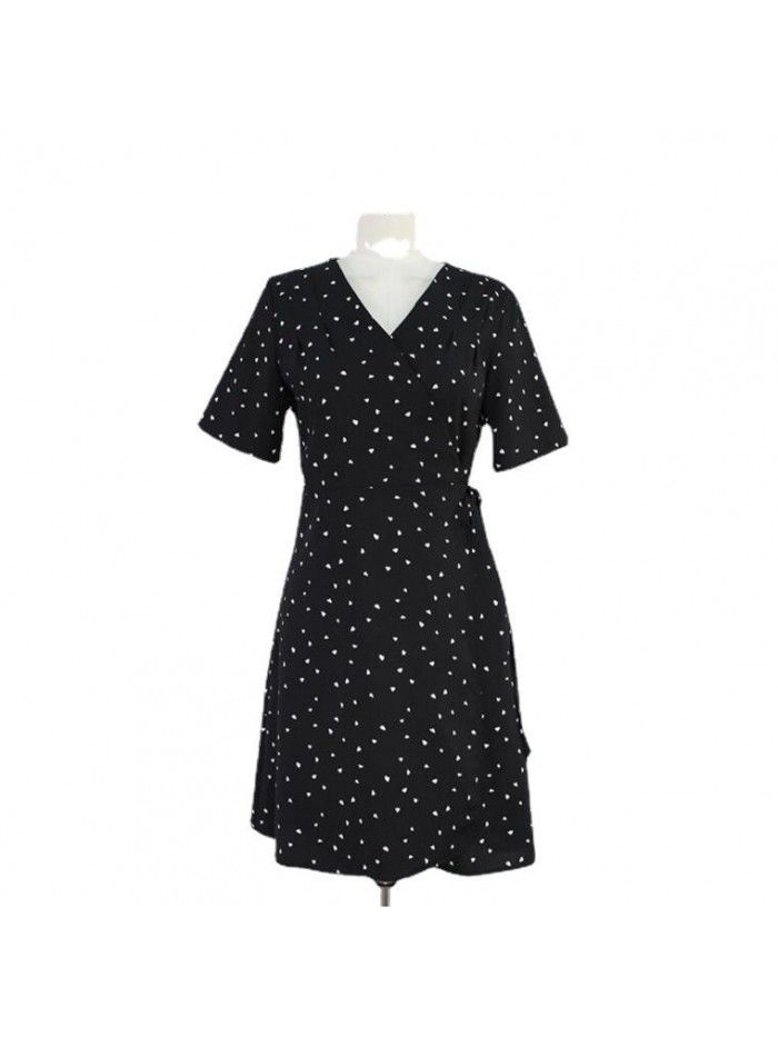 One piece chiffon dress with love dot printing for Korean girls in summer 