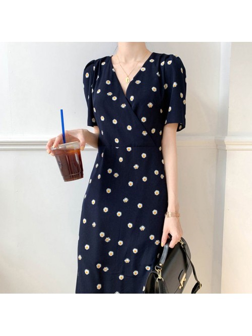 Short sleeve dress with Daisy binding waist summer...