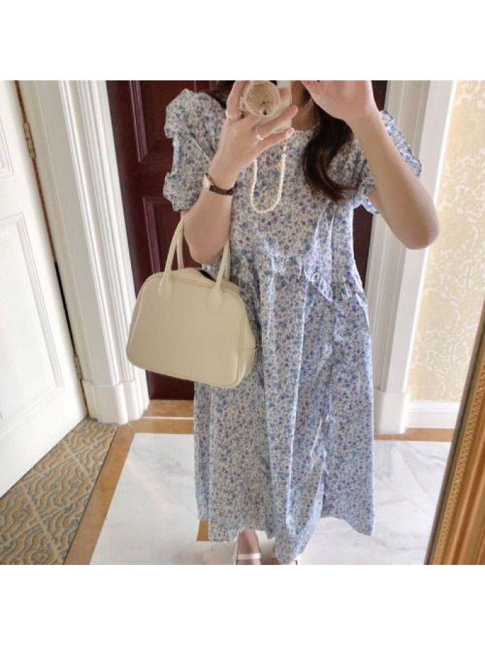 Floral dress women's  spring and summer new gentle temperament French retro bubble sleeve loose slim mid length dress  Floral dress women's  spring and summer new gentle temperament French retro bubble sleeve loose slim mid length dress