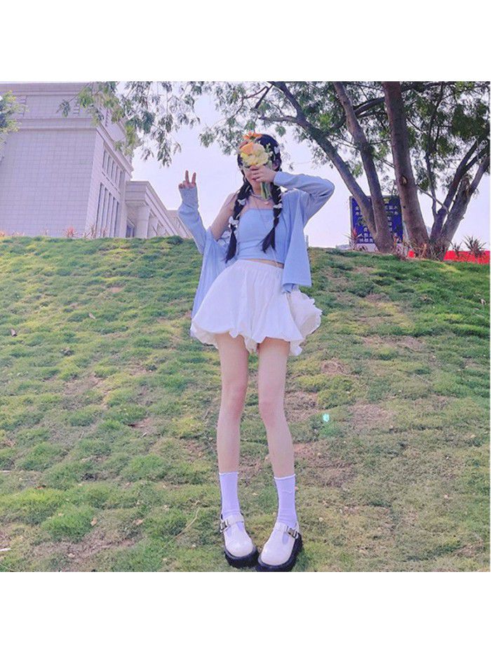 Shy girls' flower bud pants  summer new bubble pants High Waist Shorts A-line skirt 