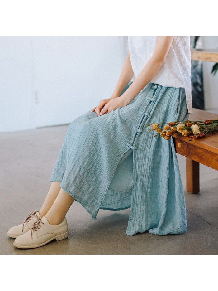 Retro women's skirt spring and summer  new Chinese style elastic waist plate deduction A-line skirt 