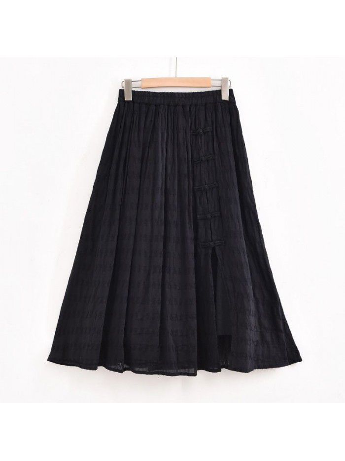 Retro women's skirt spring and summer  new Chinese style elastic waist plate deduction A-line skirt 