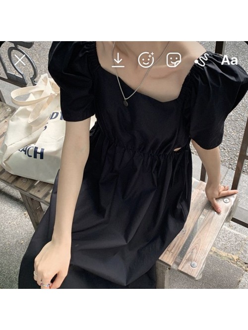 Tweed bubble sleeve dress women's  new summer...