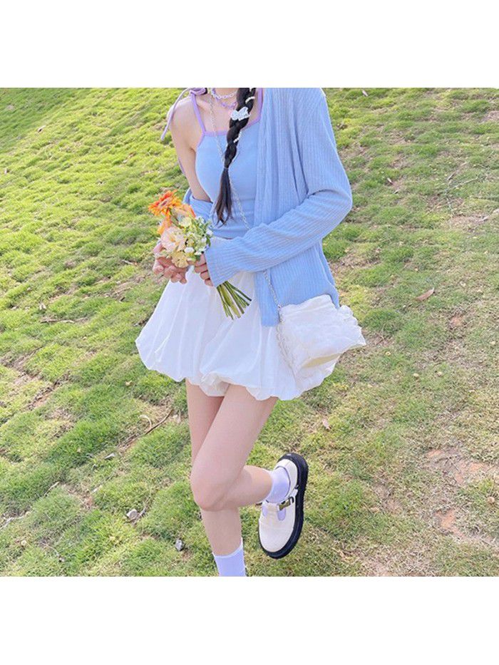 Shy girls' flower bud pants  summer new bubble pants High Waist Shorts A-line skirt 