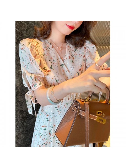 French little fresh floral dress women's spri...