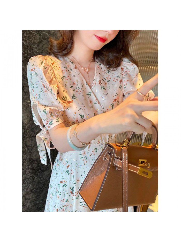 French little fresh floral dress women's spring and summer  new first love sweet temperament design skirt 
