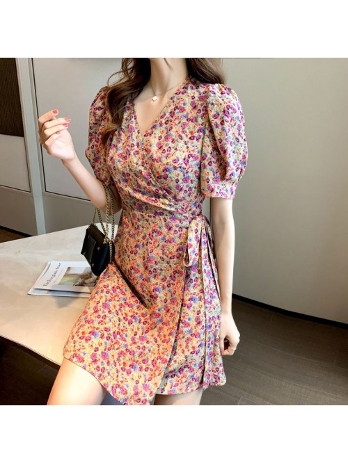 new spring and summer V-neck short sleeve skirt fl...