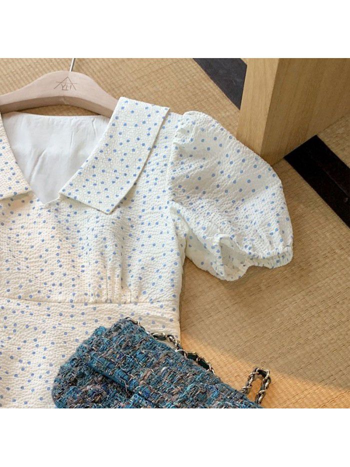 Baby collar polka dot dress women's  summer new pleated fishtail skirt with A-line short skirt  Baby collar polka dot dress women's  summer new pleated fishtail skirt with A-line short skirt