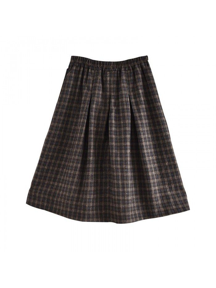 New high waist plaid skirt for women of literature and art autumn winter  tweed Black Slim Design A-line skirt 