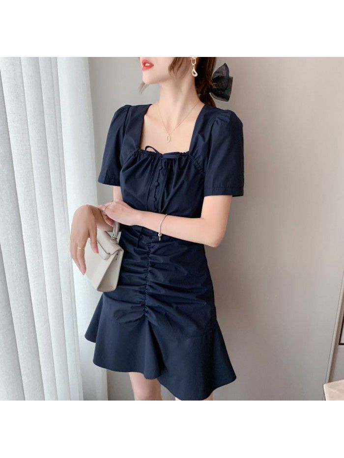  Rose Dress dating skirt square mouth temperament feminine French first love fishtail dress women's summer 