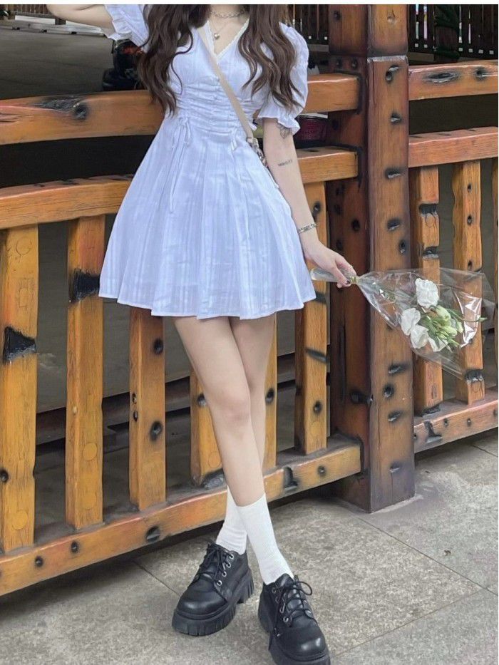 Story of young Platycodon grandiflorum pure white Platycodon lace thin pleated Baby Dress 