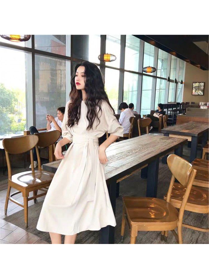 Spring and summer long skirt ankle super fairy yellow Mori  new dress with thin waist, French style skirt 