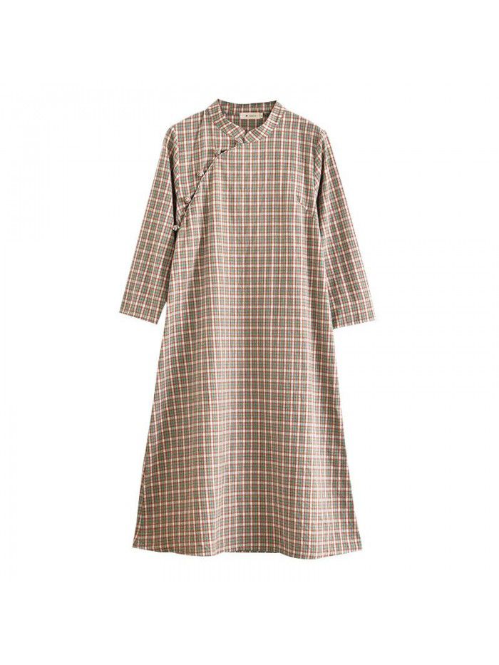 Lu and andI art RETRO women's Plaid Dress  autumn new Chinese style improved cheongsam wholesale 