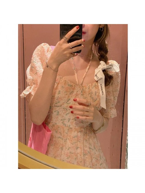 Rose tea pink floral skirt women's summer  ne...