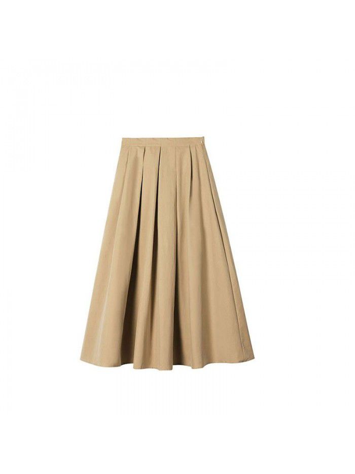 French retro  spring new Hepburn umbrella skirt women's high waist show thin A-line mid length skirt net red 