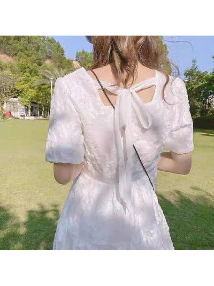 summer new French first love sweet Platycodon grandiflorum skirt small fresh gentle wind White Chiffon Dress   summer new French first love sweet Platycodon grandiflorum skirt small fresh gentle wind White Chiffon Dress
