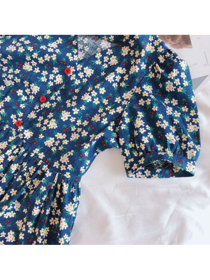 French floral dress summer  new style foreign style thin sweet temperament V-neck small fresh age reducing skirt 