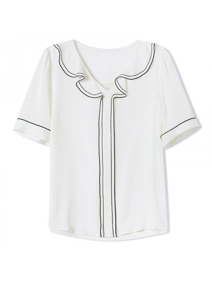 White heavyweight silk T-shirt  spring new women's loose large light ripe Gangfeng mulberry silk short sleeve top 