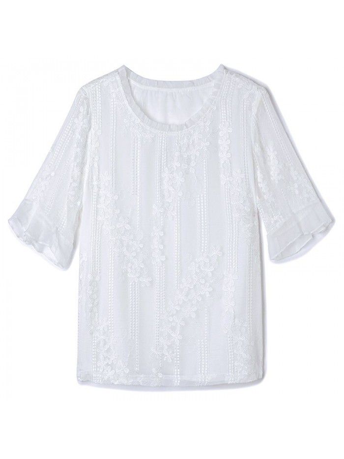 White silk shirt women's new short sleeve design in the summer of  