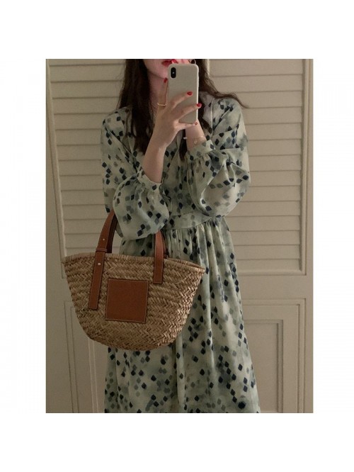spring fashion commuting high waist slim V-neck fl...