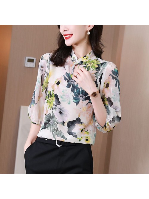 Heavyweight silk shirt mid sleeve  summer new styl...