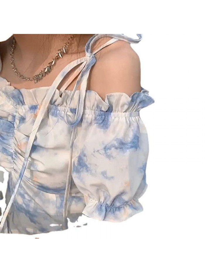 Matsumoto mourning  summer dress new women's dress pure desire holiday dress one line collar butterfly tie dyed dress 