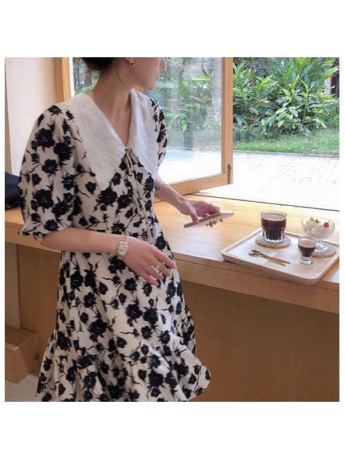 French retro floral dress women's summer tem...  French retro floral dress women's summer tem...