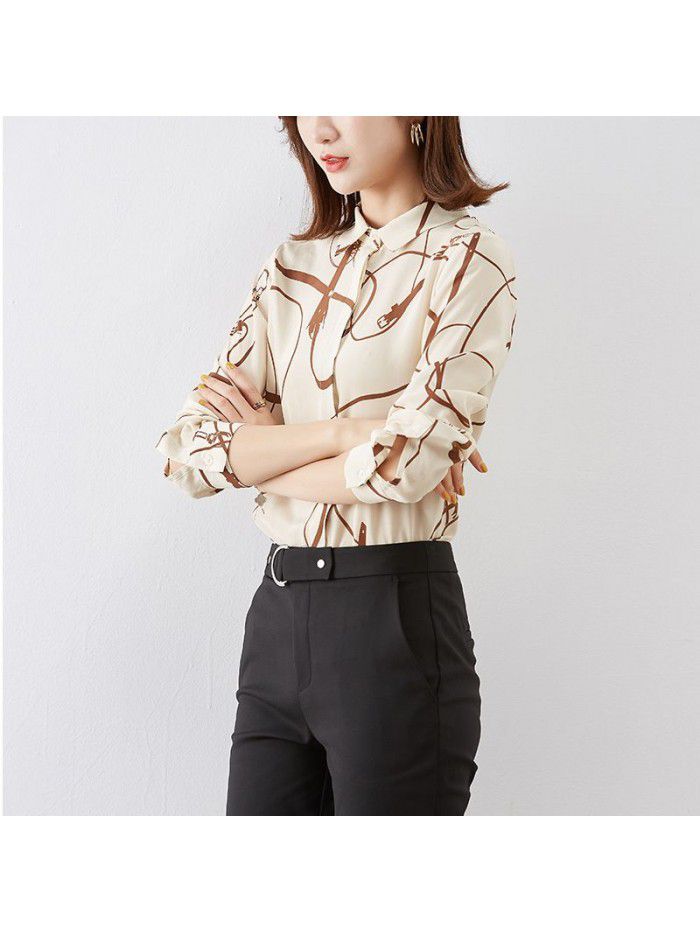 Silk women's shirt  spring new loose temperament lazy style long sleeve versatile shirt mulberry silk top 