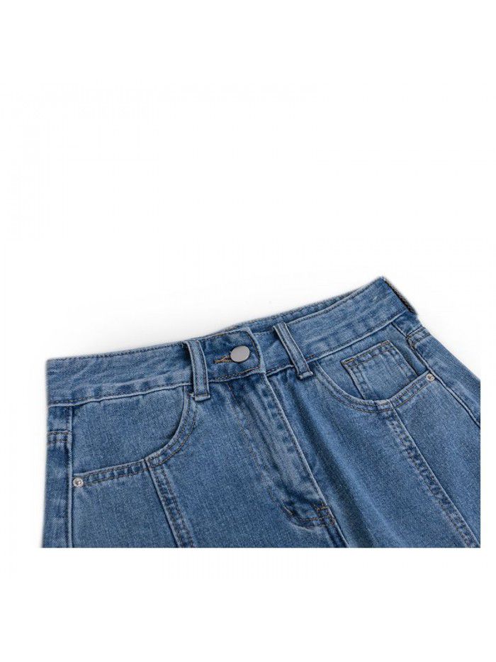 Retro side split denim skirt women's mid length  summer high waist thin, hip long skirt can be replaced 