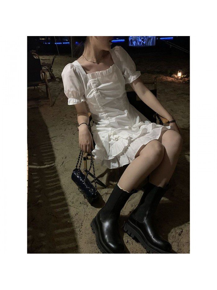 Korean light ripe Island Holiday white dress  new spring dress with Ruffle Skirt 