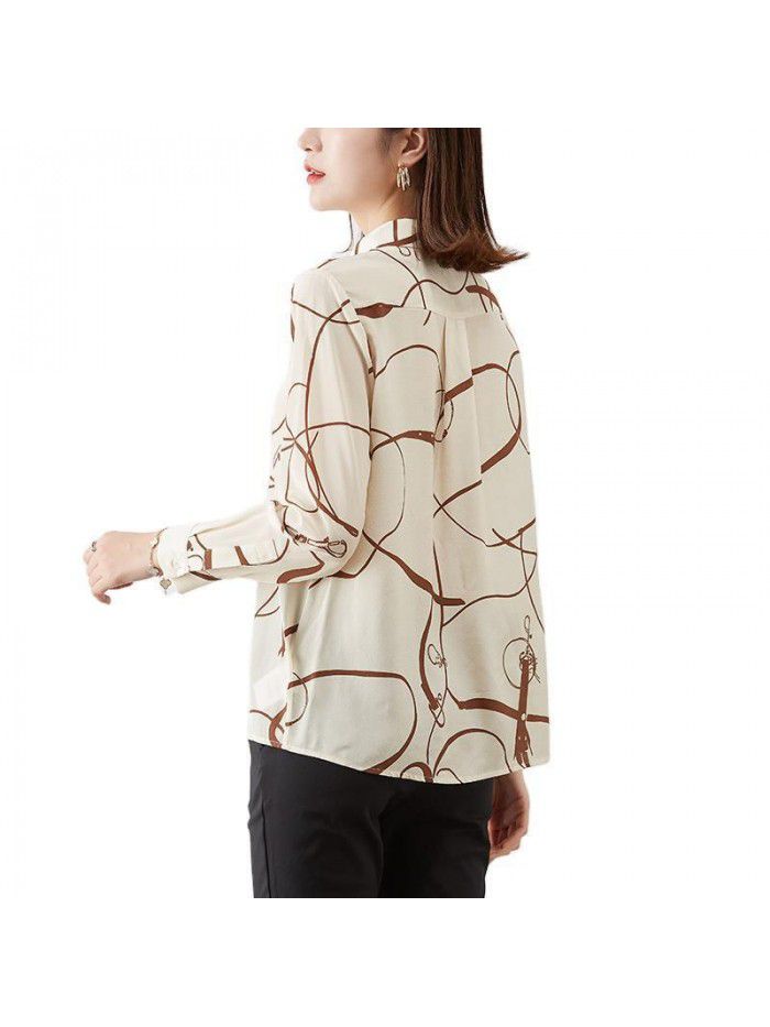 Silk women's shirt  spring new loose temperament lazy style long sleeve versatile shirt mulberry silk top 