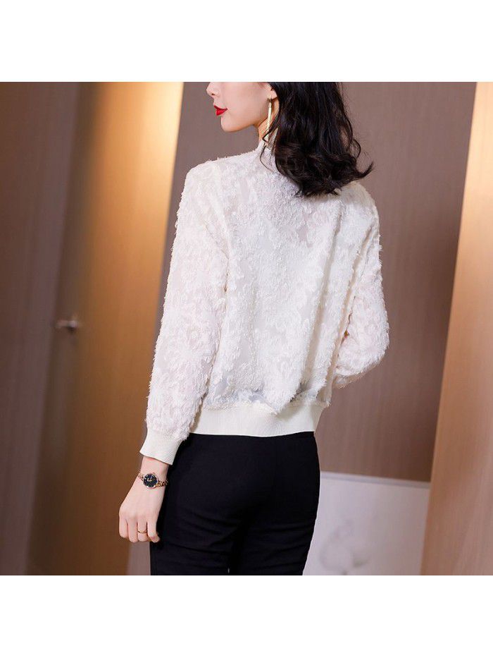 Lace Baseball Jacket Women's spring and summer  new thin embroidered sunscreen shirt women's long sleeve loose cardigan 