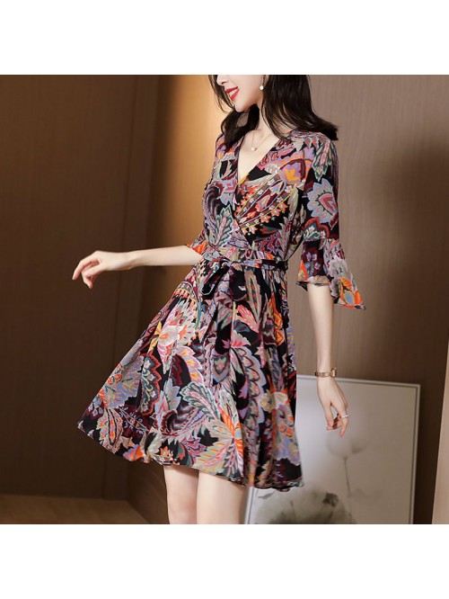 Silk print dress women's  summer new elegant ...