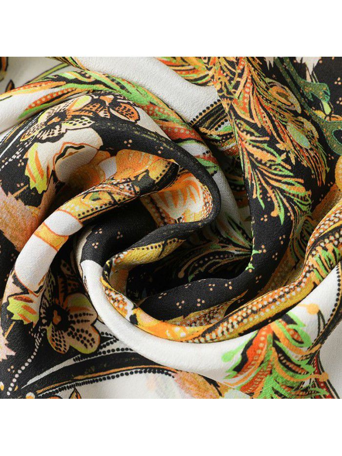 French Silk Shirt Short Sleeve  summer new loose casual printing silk lined top women's wear 