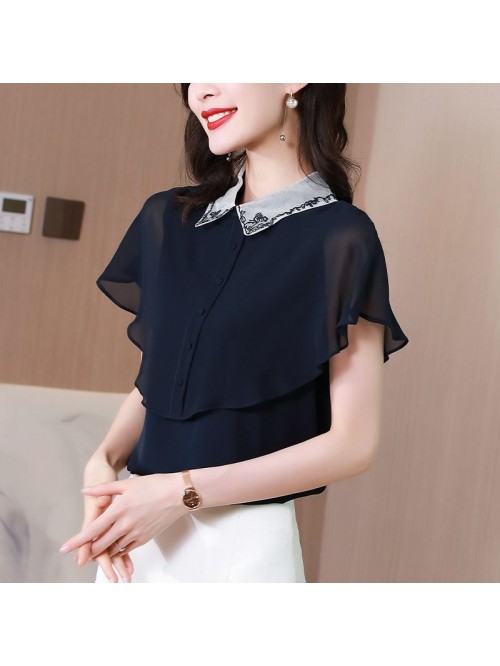 Silk t-shirt female  short sleeve splicing summer ...