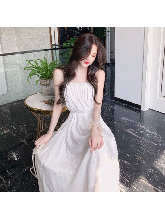 French gentle wind tea break retro Platycodon grandiflorum first love white suspender dress children summer super fairy sweet 
