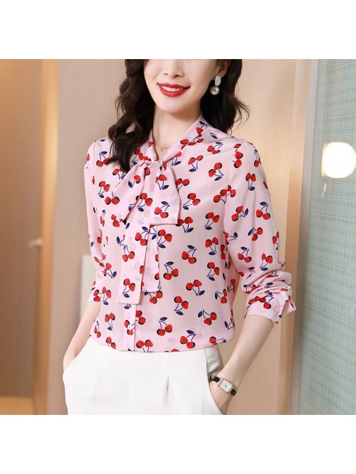 Pink silk shirt women's  spring fashion new c...