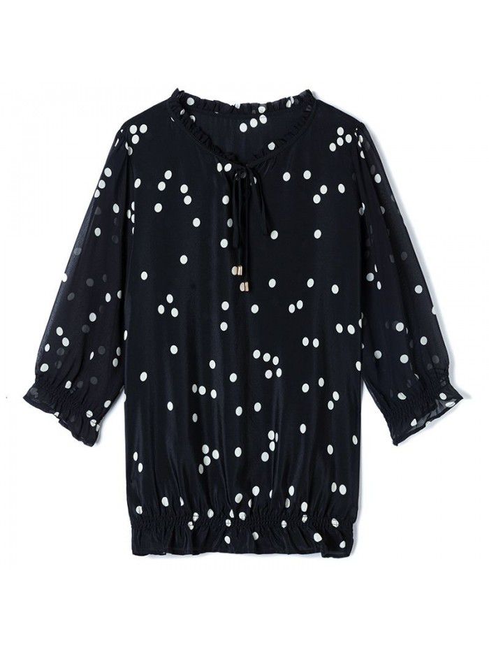 Black Polka Dot silk shirt for women  new spring and summer fashion slim mulberry silk top small shirt large women's dress 
