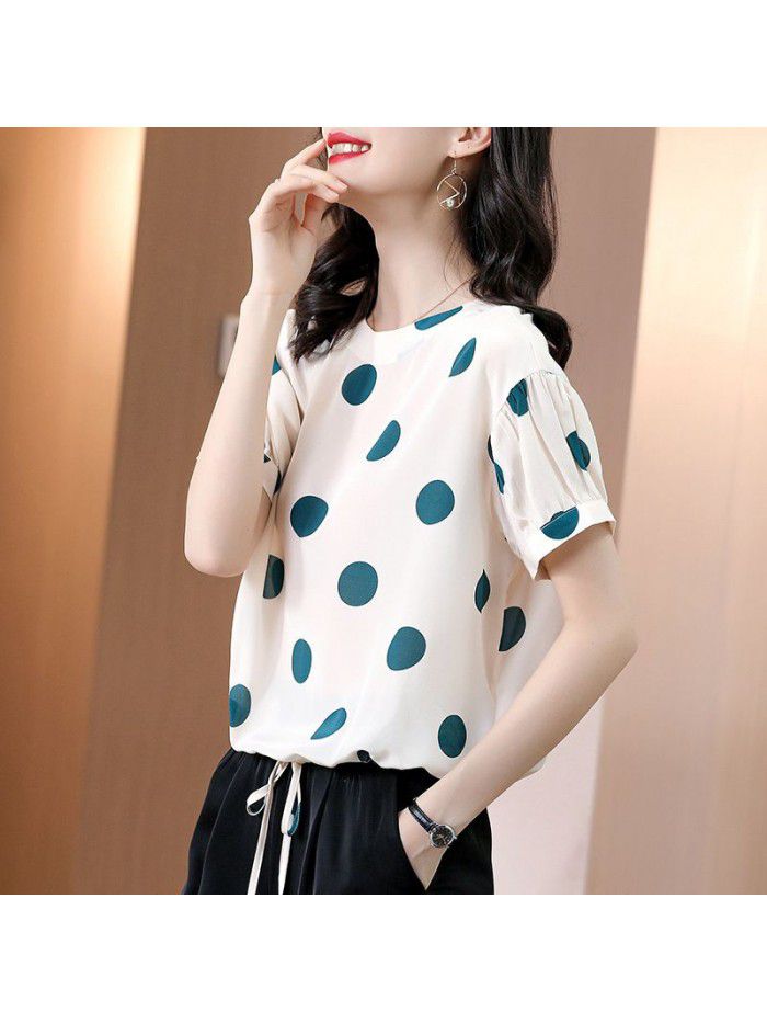 Silk shirt women's polka dot short sleeve T-shirt loose and thin  summer new leisure fashion silk shirt 