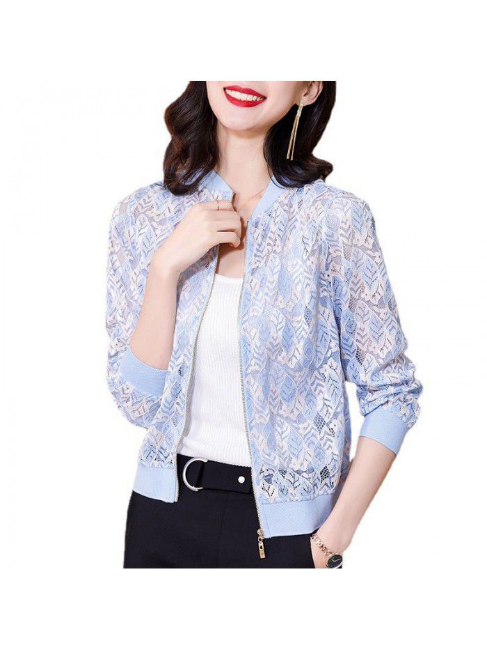 Lace Jacket Women's  new spring and summer long sleeve thin jacket fashion loose casual baseball cardigan 