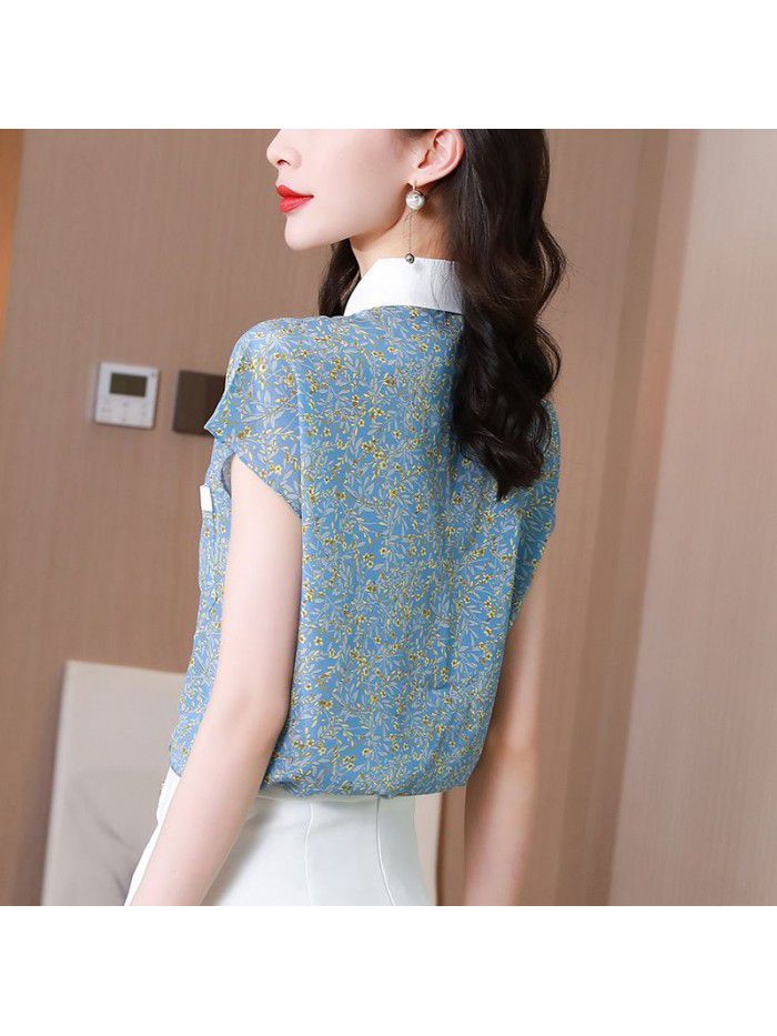 Silk crepe de Chine shirt with small flowers for women  