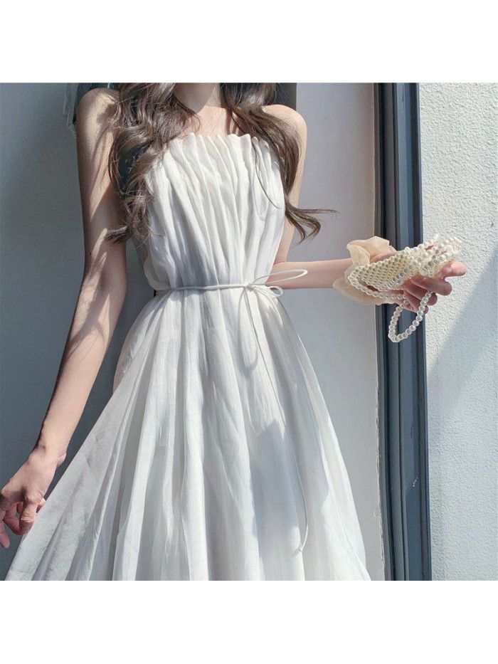 French gentle wind tea break retro Platycodon grandiflorum first love white suspender dress children summer super fairy sweet 