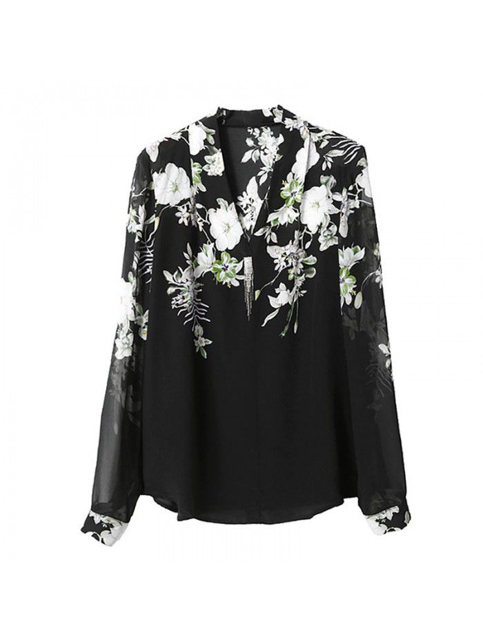 Heavyweight silk shirt long sleeve high-end temperament  new fashion V-neck mulberry silk top 