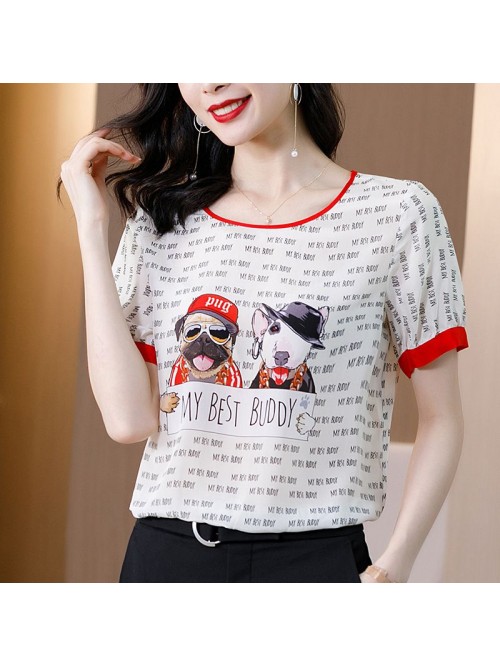 summer new Casual Short Sleeve Silk t-shirt female...