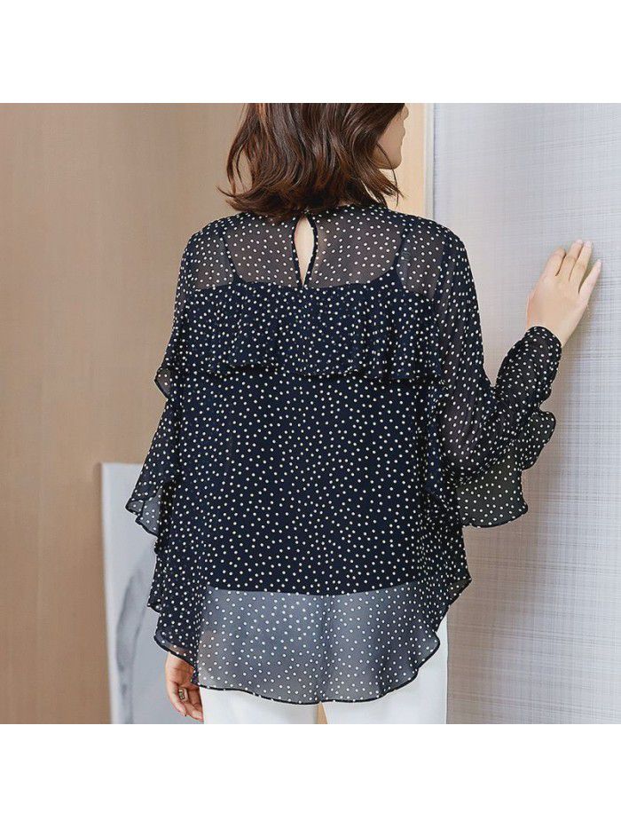 Silk shirt women's long sleeve  spring new women's clothing French temperament wave point mulberry silk shirt two piece set 