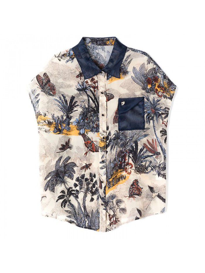 Silk shirt women's  summer new printing silk shirt casual loose top design women's wear 