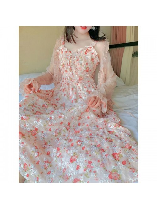 Raspberry  spring suspender skirt embroidered A-li...
